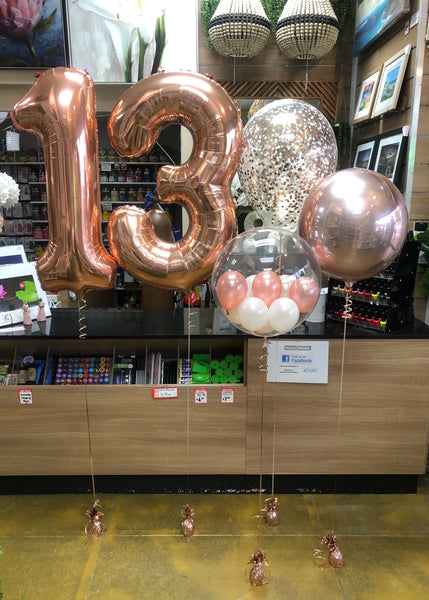 Jumbo Foil Number, 17" Confetti, Foil Orb and Gumball - Freestanding SELECT COLOUR THEME
